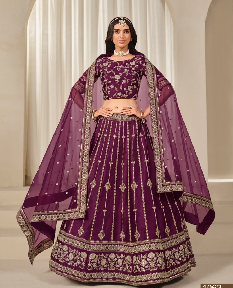 1062-purple - Indian Ethnic Wedding Wear Purple Lengha Party Bridal Bollywood Lehenga Choli Designer